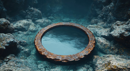 Mysterious underwater portal in rocky seabedの素材