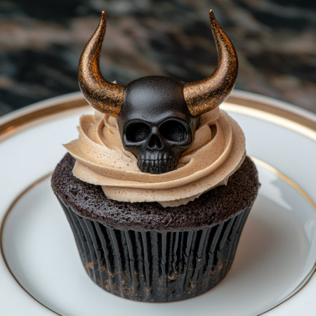 Spooky skull cupcake with hornsの素材