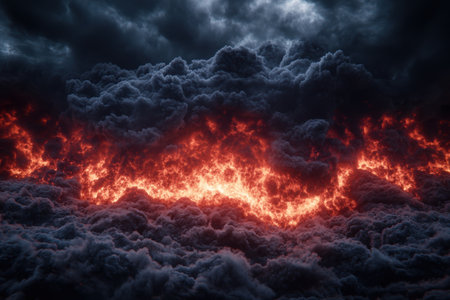 Dramatic stormy sky with fiery cloudsの素材