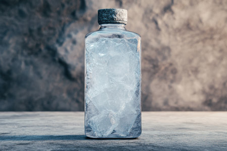 glass bottle filled with ice cubesの素材