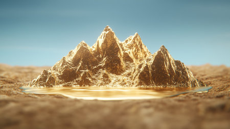 golden mountain peaks in desert landscapeの素材