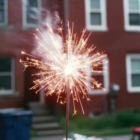 Sparkling fireworks display in cityの素材