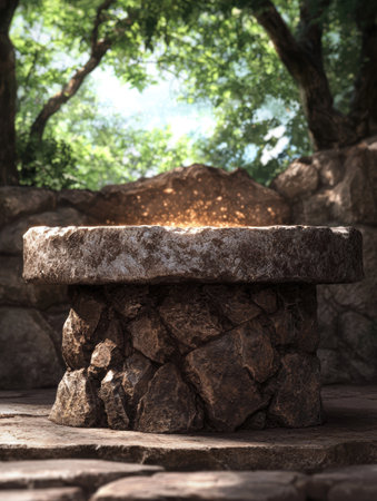 ancient stone altar in forestの素材