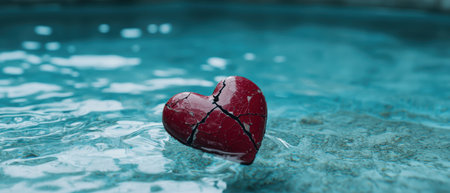 Broken heart floating in waterの素材