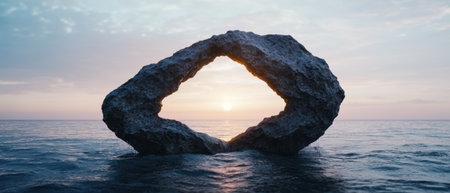 Dramatic sunset over rocky arch in the oceanの素材