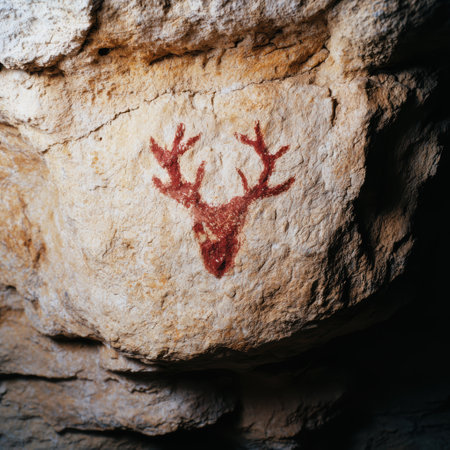 ancient rock painting of deer silhouetteの素材