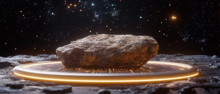Mysterious glowing rock on futuristic platformの素材