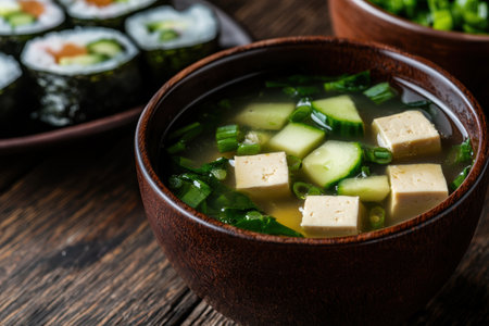 Delicious miso soup with tofu and vegetablesの素材