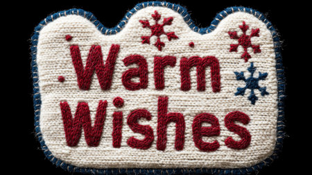 Warm wishes embroidered on a cozy knitted fabricの素材