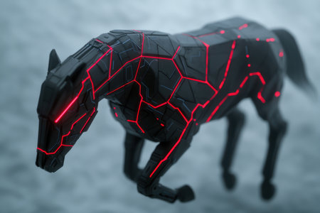 Futuristic robotic animal with glowing red linesの素材