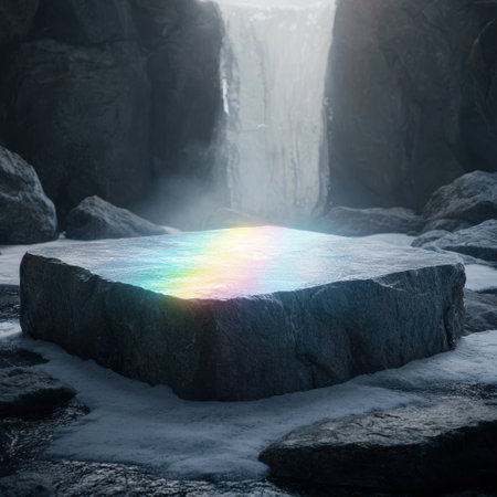 Glowing Icy Oasis in Frozen Landscapeの素材