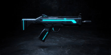 Futuristic sci-fi weapon with glowing blue lightsの素材
