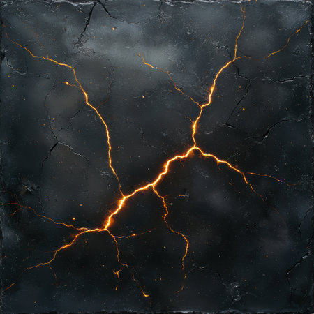 Dramatic cracked marble texture with glowing cracksの素材