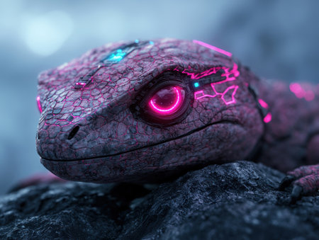 Glowing reptilian eye in the darkの素材