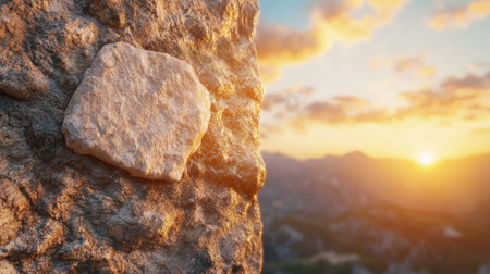 Dramatic sunset over rugged mountain landscapeの素材