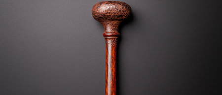 Antique wooden walking cane with intricate leather patternの素材