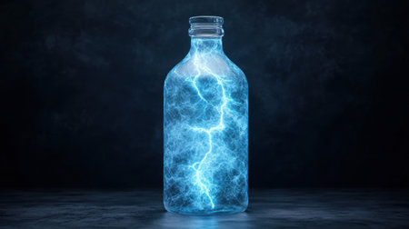 glowing glass bottle with electric energyの素材