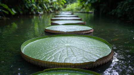 Serene stepping stones through lush tropical foliageの素材