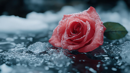 Frozen rose in winter wonderlandの素材