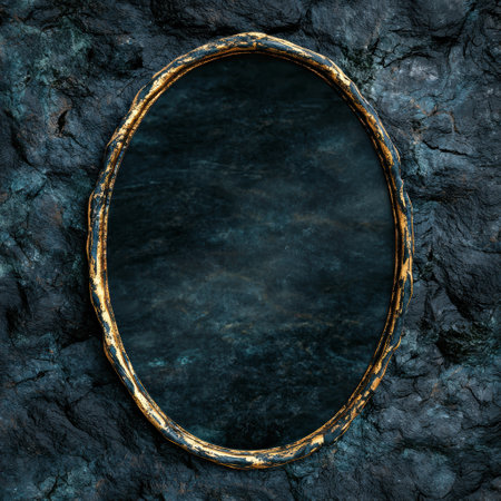 Ornate golden frame on dark stone backgroundの素材