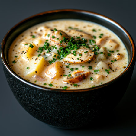 Creamy chicken and potato soup with herbsの素材