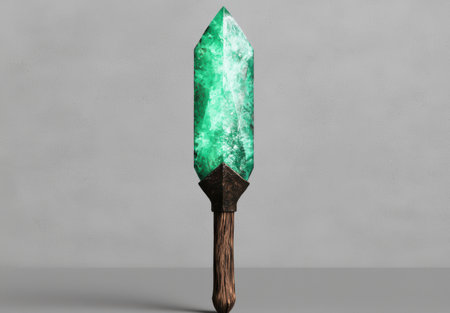 Emerald crystal sword on grey backgroundの素材
