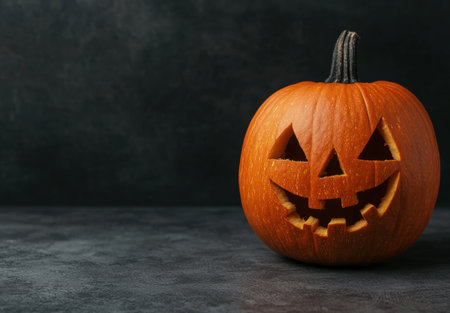 Spooky jack-o'-lantern on dark backgroundの素材