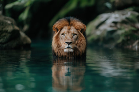 majestic lion in the waterの素材