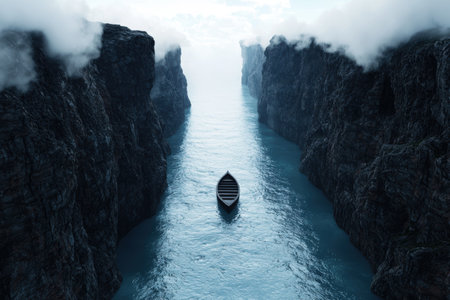 Serene boat journey through majestic fjordの素材