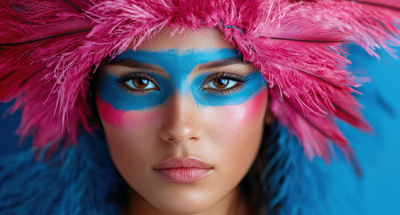 Vibrant makeup and feather headpieceの素材