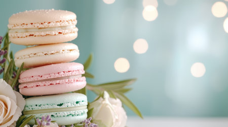 Colorful macarons with flowersの素材