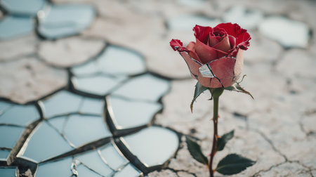 Broken glass and a red roseの素材