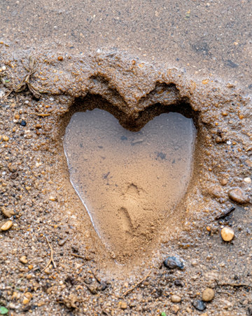 Heart-shaped impression in sandy beachの素材
