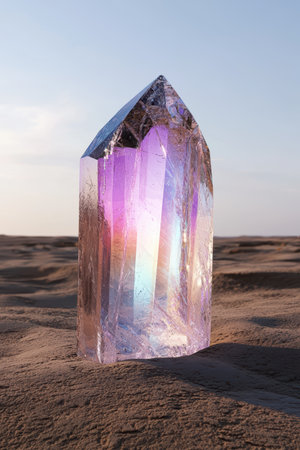 Vibrant crystal quartz formation in desert landscapeの素材