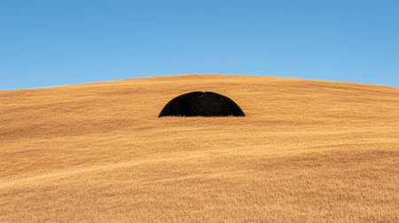Mysterious black dome in golden wheat fieldの素材