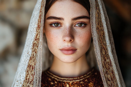 Mysterious woman in traditional headscarfの素材