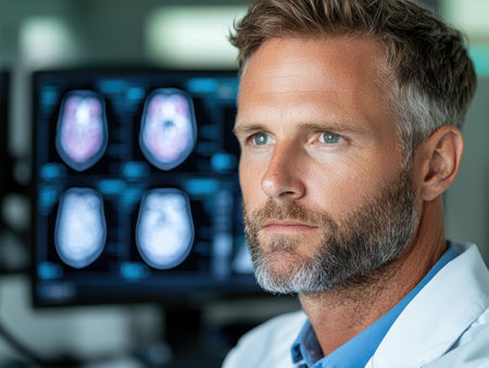 medical professional examining x-ray scansの素材