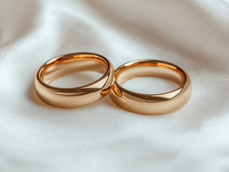 Elegant gold wedding rings on soft fabricの素材