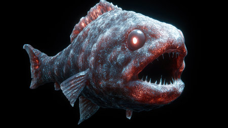 Fearsome deep sea predator fish with sharp teethの素材