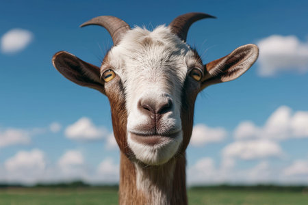 close-up portrait of a curious goatの素材