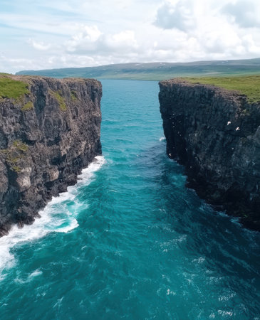 Dramatic cliffs overlooking turquoise oceanの素材