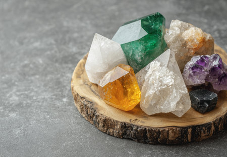 Assortment of colorful natural crystals and gemstonesの素材
