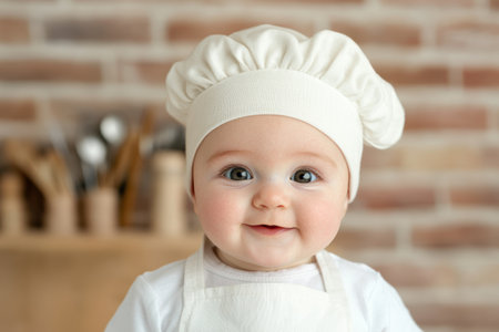 Smiling baby chef in white uniformの素材