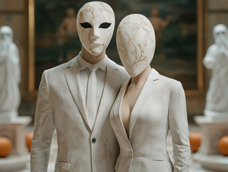 Mysterious figures in formal attireの素材