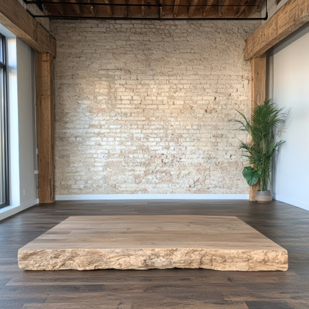 Rustic modern loft interior with exposed brick wall and wooden floorの素材