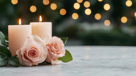 Romantic roses and candles with blurred lightsの素材