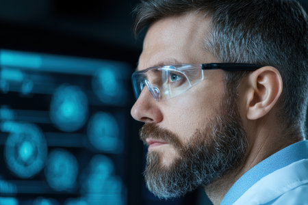 Focused medical professional examining diagnostic imagingの素材
