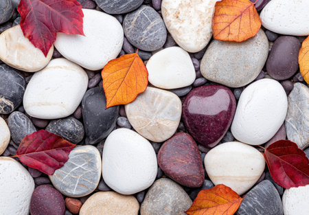 Autumn leaves and smooth stonesの素材