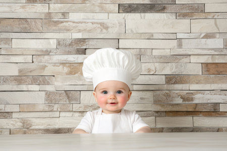 Adorable baby chef in white uniformの素材
