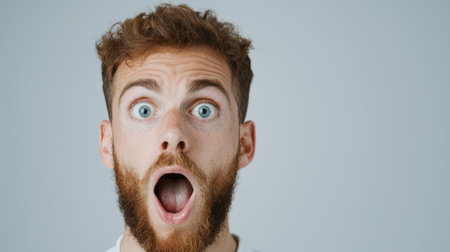 surprised man with beard making funny faceの素材